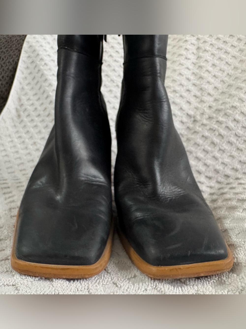 ALOHAS West Black Vintage Leather Square Toe Ankle Boots Brown Heel EU 38 US 7.5 - Picture 6 of 16